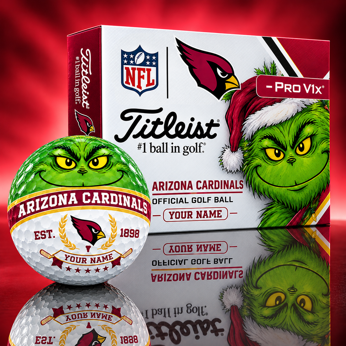ARI X Custom 1-of-1 NFL Team Grinch Titleist Golf Balls Set