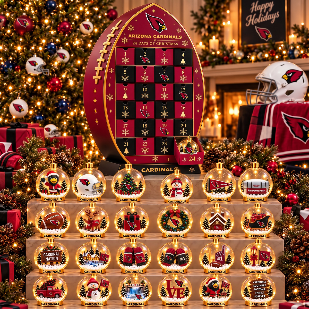 ARI X NFL Football Advent Calendar Snow Globe Acrylic Set