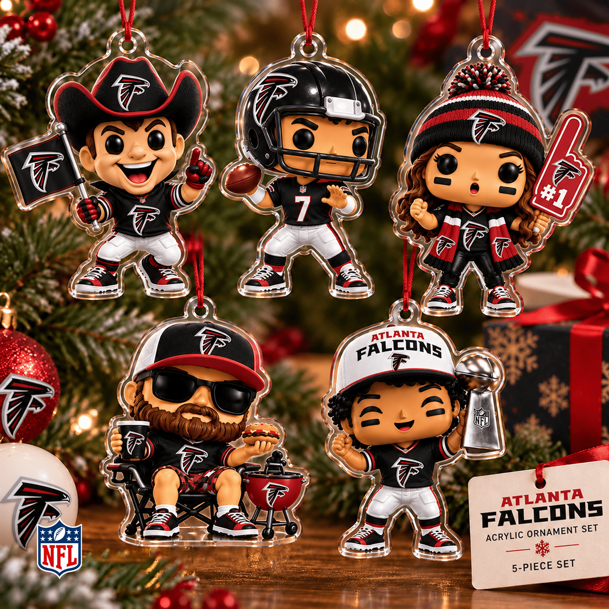 ATL x NFL Christmas KICKOFF Personalized Set 5 Acrylic Ornament