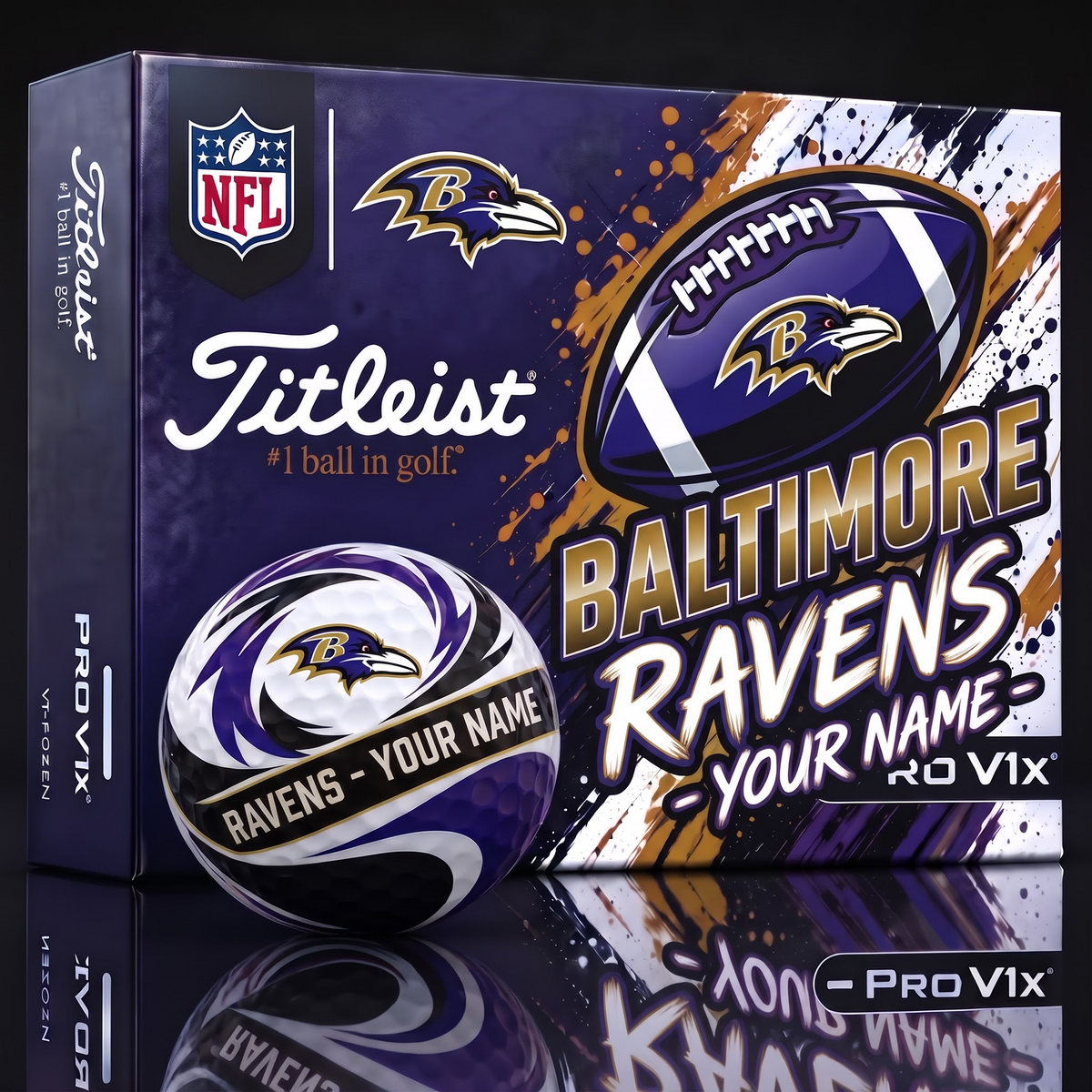 BAL X 1-of-1 Custom NFL Personalized Splatter Titleist Golf Balls Set