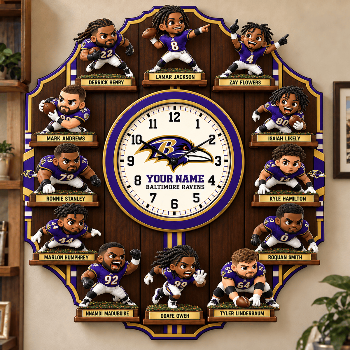BAL X NFL Famous Players Custom Any Name Acrylic Wall Clock For Home Decor