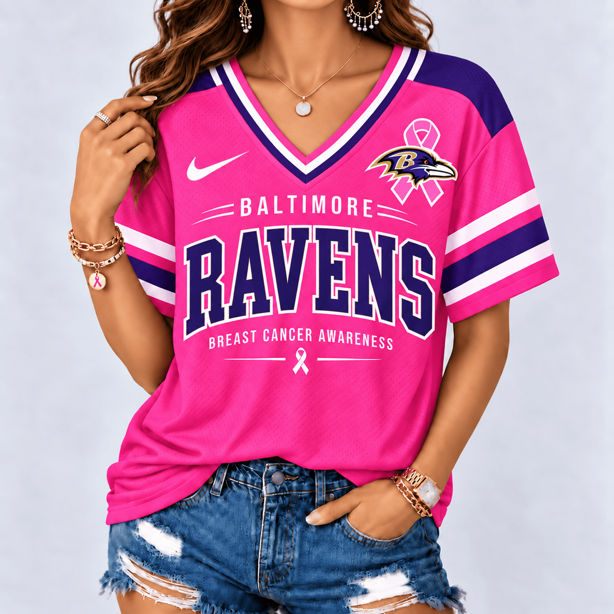 BAL x NFL Pink Breast Cancer Awareness V-neck Shirt