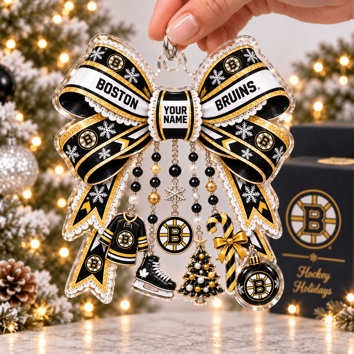 BOS x NHL Christmas KICKOFF Premium Personalized Acrylic Ornament Gift For Fan Hockey Men Women
