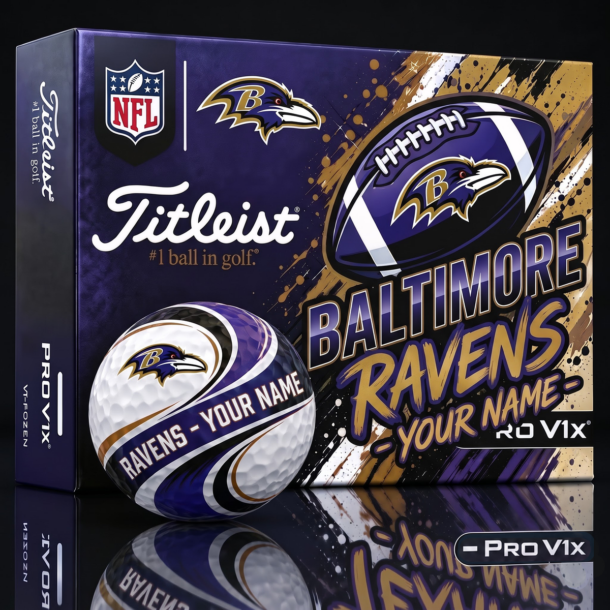 BR x 1-of-1 Custom NFL Personalized Swirl Titleist Pro V1x Golf Balls