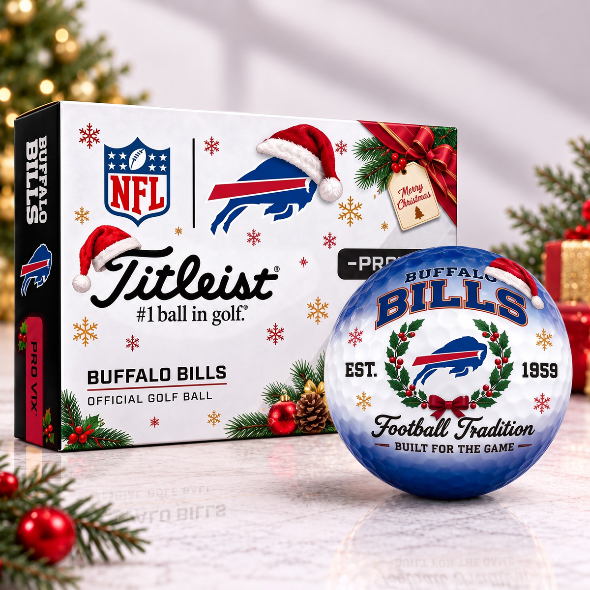 BUF X Custom NFL Team Christmas Titleist Pro V1x Golf Balls Set