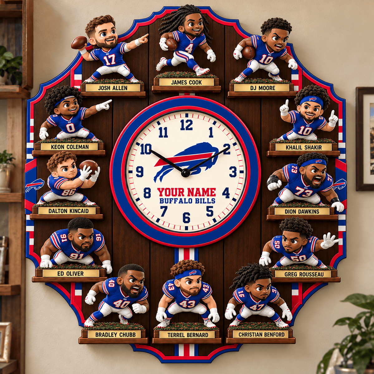 BUF X NFL Famous Players Custom Any Name Acrylic Wall Clock For Home Decor