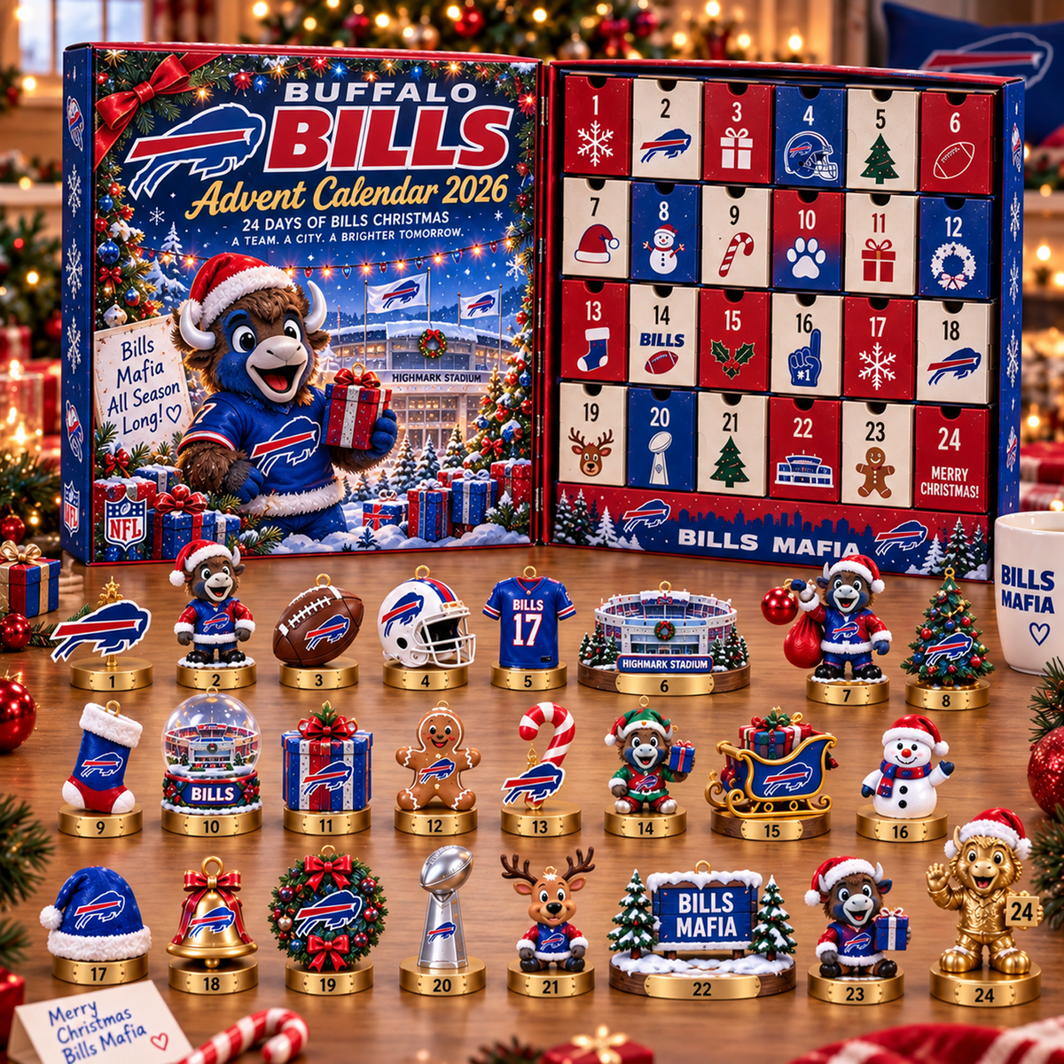 BUF x NFL Christmas Advent Calendar 2026 – 24 Days of NFL Mascot & Holiday Collectibles
