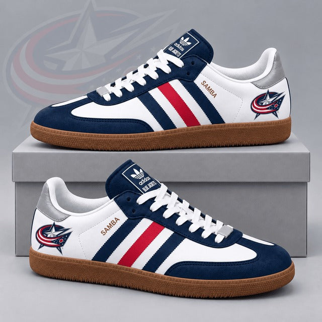 CBJ x NHL Retro Samba Low Top Sneakers Classic Three Stripe Hockey Fan Casual Shoes