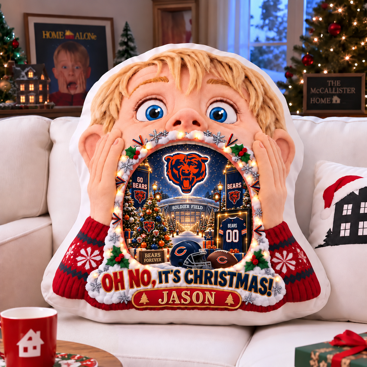CHI NFL x Home Alone Christmas Personalized Custom Shape Pillow