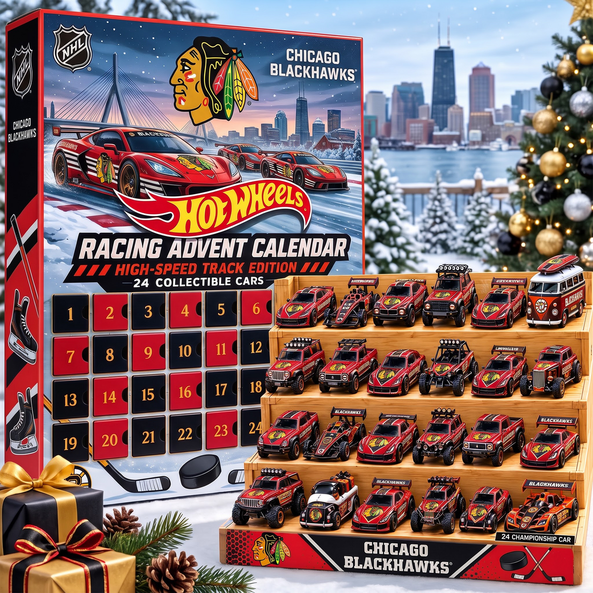 CHI X 1-of-1 Custom NHL Racing Advent Calendar 24 Cars Gift Set