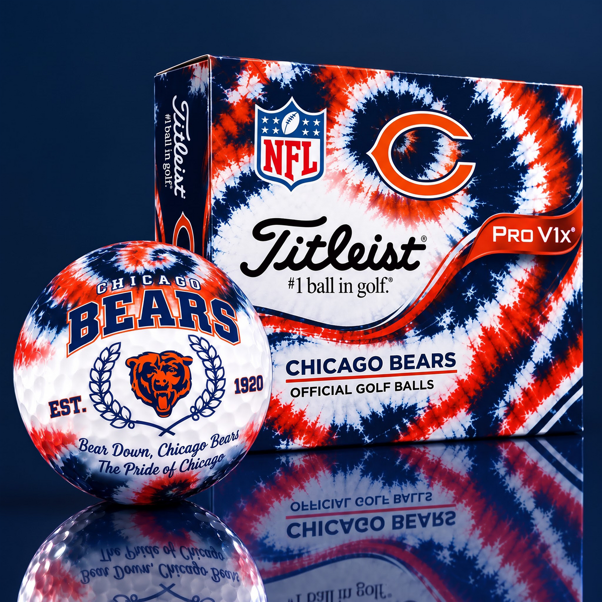 CHI X Custom 1-of-1 NFL Team Tie Dye Titleist Golf Balls Set