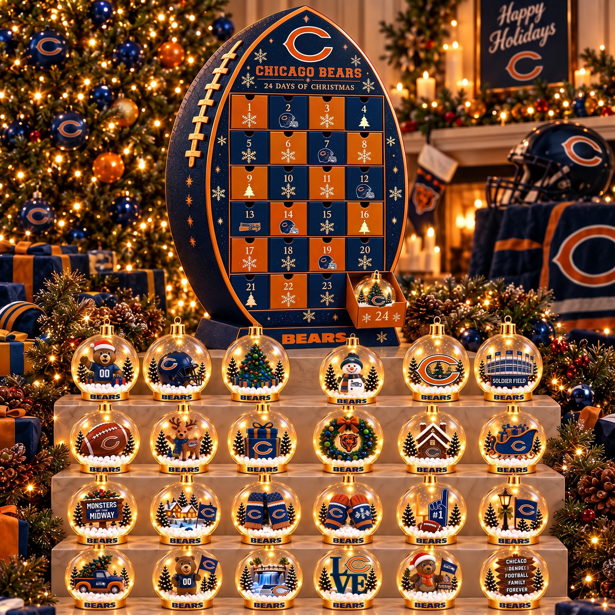CHI X NFL Football Advent Calendar Snow Globe Acrylic Set