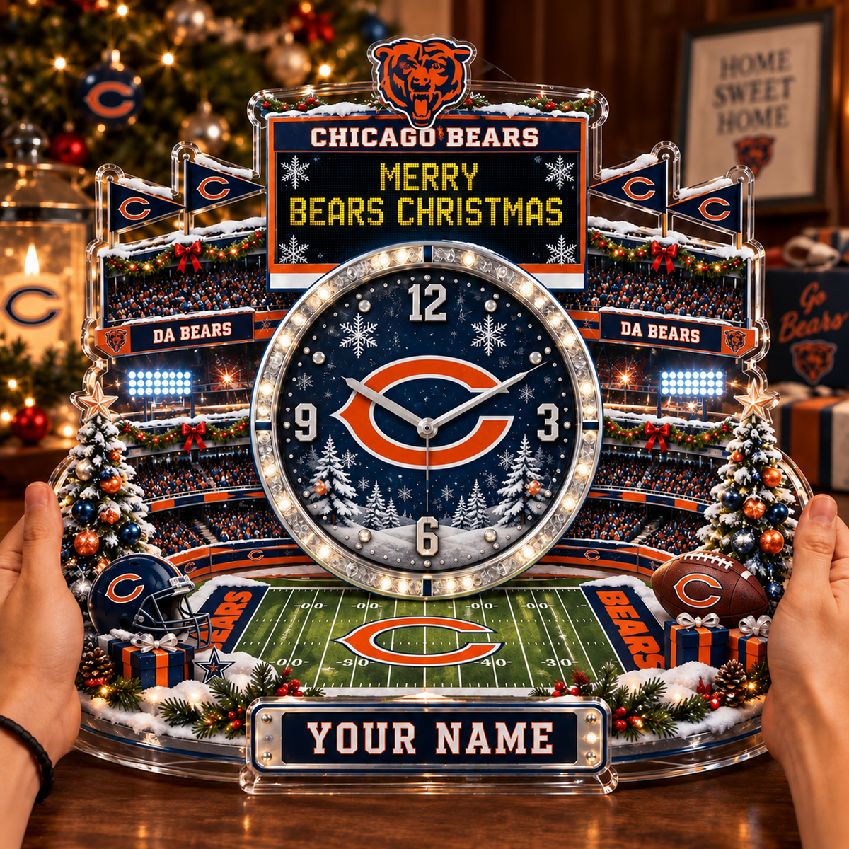 CHI x NFL Christmas KICKOFF Personalized Acrylic Hanging Wall Clock – Premium Limited Edition Gift for Men, Women & Football Fans