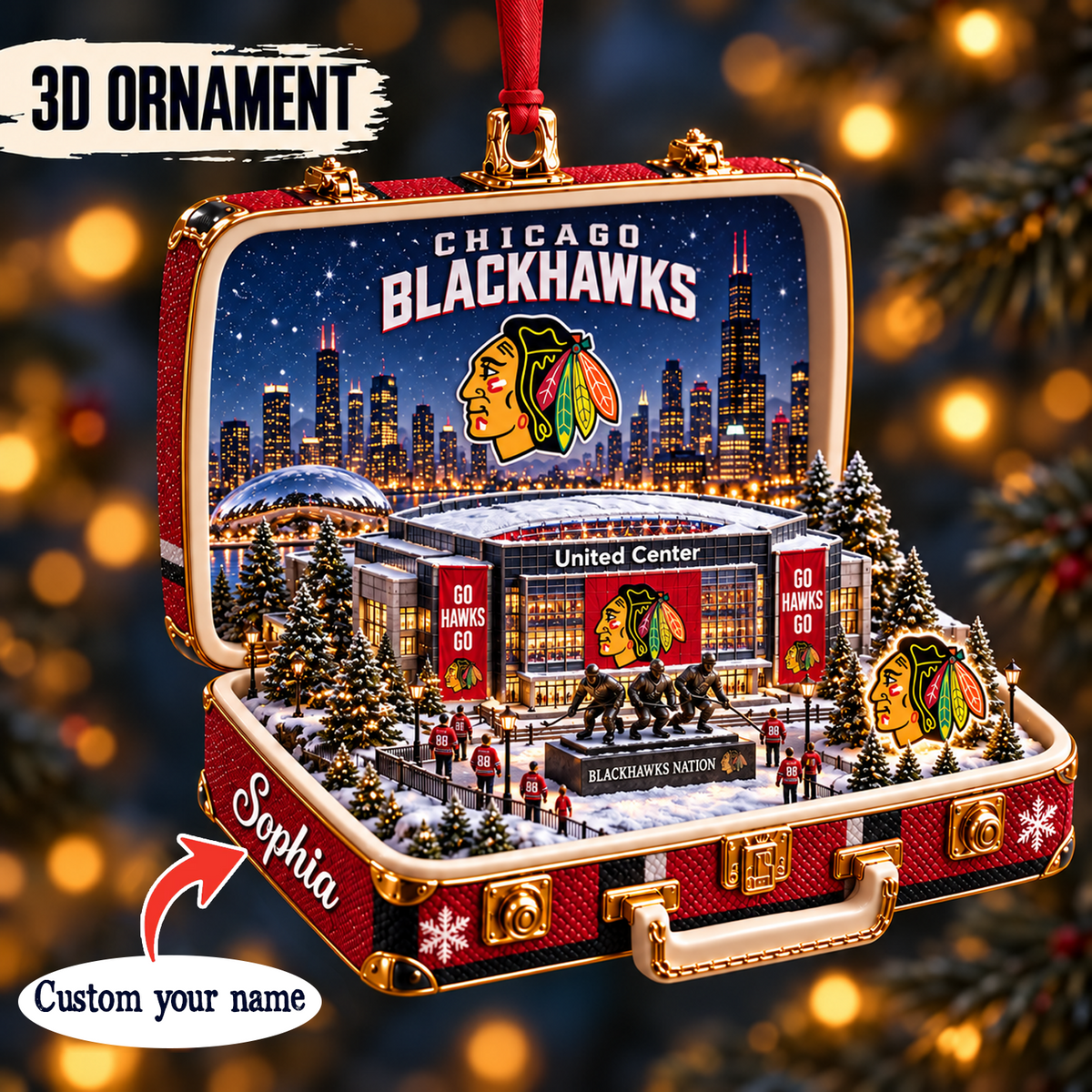 CHI x NHL Christmas KICKOFF Premium Personalized Acrylic Oranment