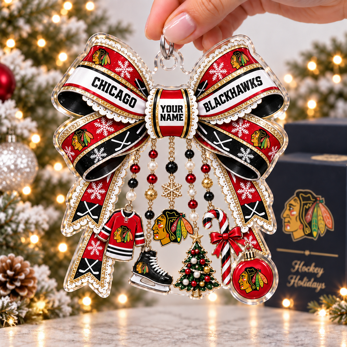 CHI x NHL Christmas KICKOFF Premium Personalized Acrylic Ornament Gift For Fan Hockey Men Women
