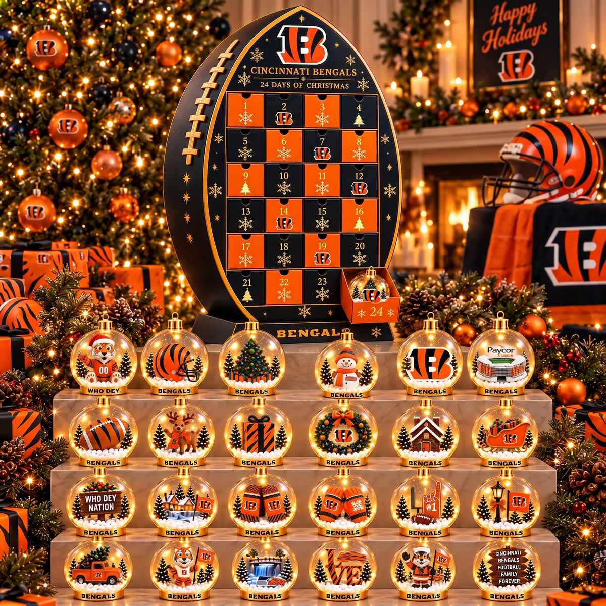 CIN X NFL Football Advent Calendar Snow Globe Acrylic Set