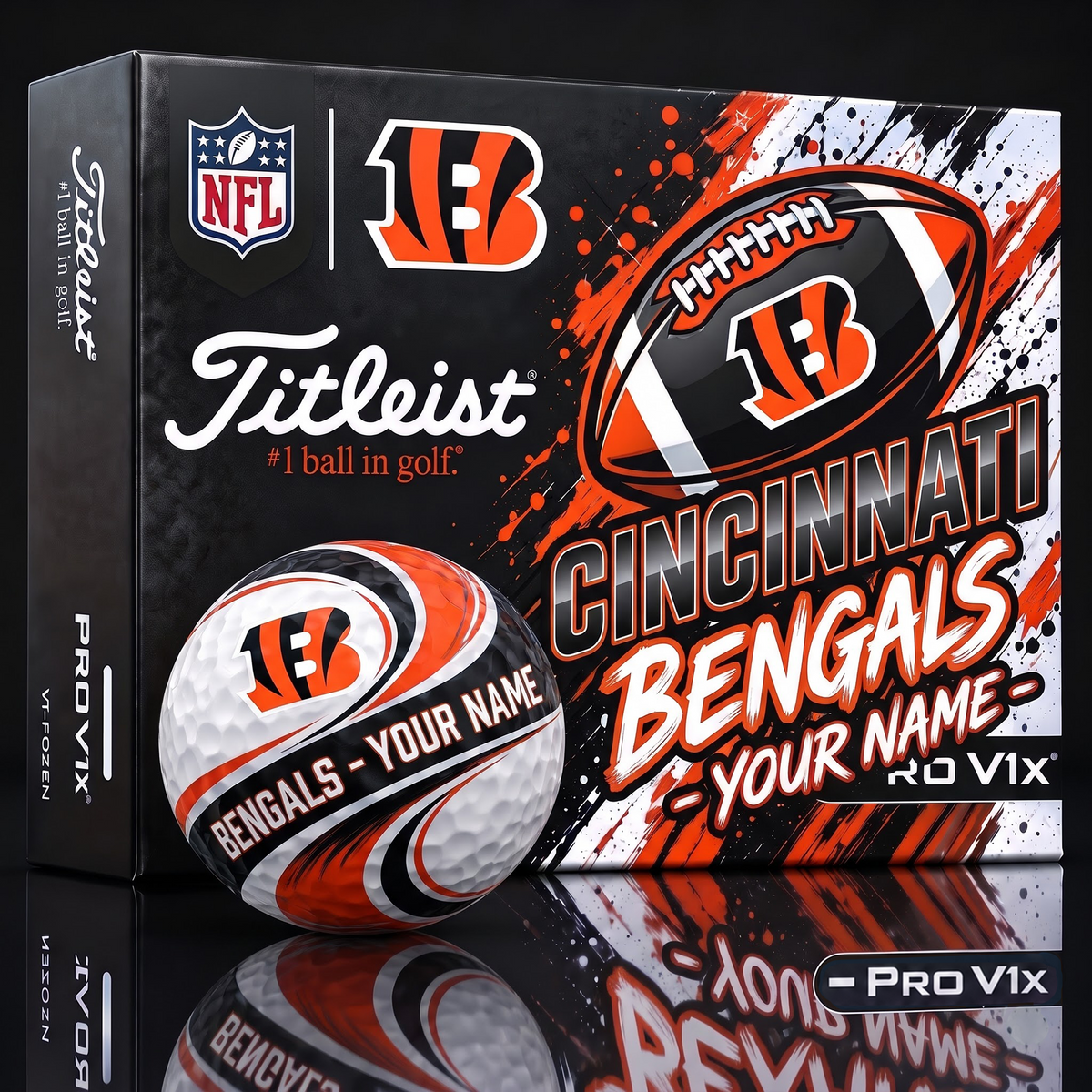 CIN x 1-of-1 Custom NFL Personalized Swirl Titleist Pro V1x Golf Balls