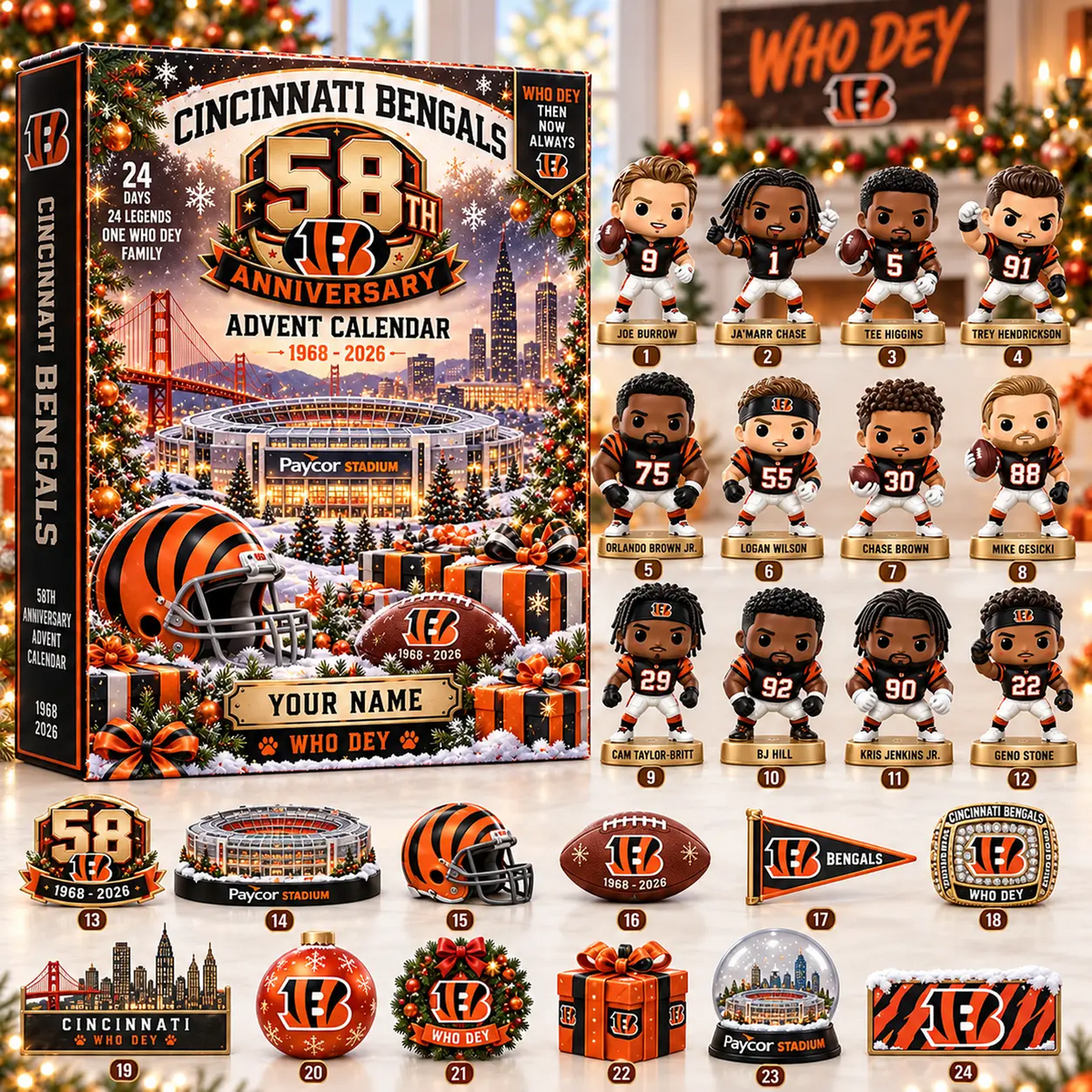 CIN x NFL Christmas 2026 Anniversary Advent Calendar Box Custom Any Name Gifts
