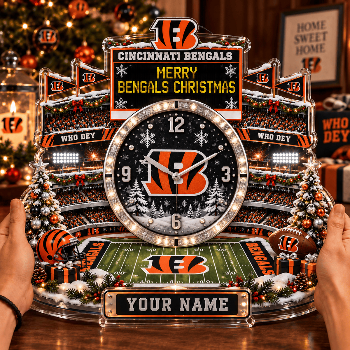 CIN x NFL Christmas KICKOFF Personalized Acrylic Hanging Wall Clock – Premium Limited Edition Gift for Men, Women & Football Fans