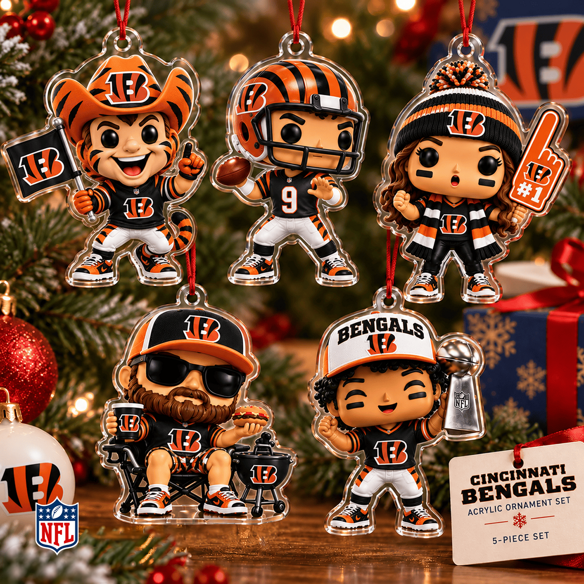 CIN x NFL Christmas KICKOFF Personalized Set 5 Acrylic Ornament