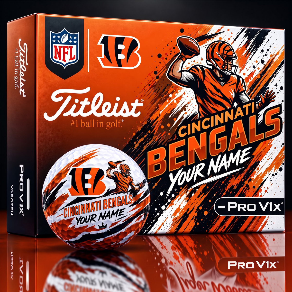 CIN x Personalized NFL Titleist Pro V1x NFL Golf Balls