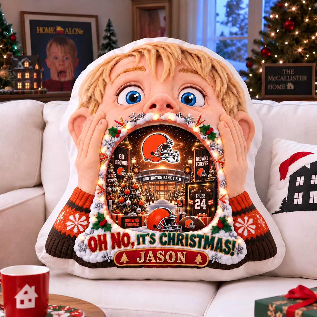 CLE NFL x Home Alone Christmas Personalized Custom Shape Pillow