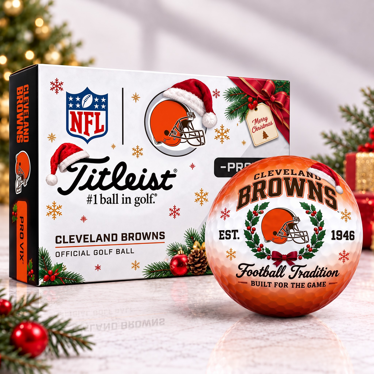 CLE X Custom NFL Team Christmas Titleist Pro V1x Golf Balls Set