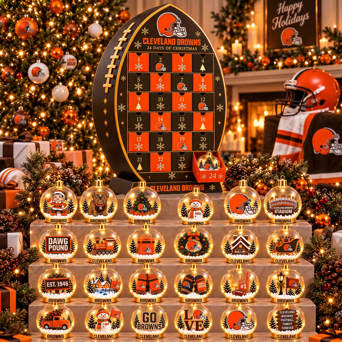 CLE X NFL Football Advent Calendar Snow Globe Acrylic Set