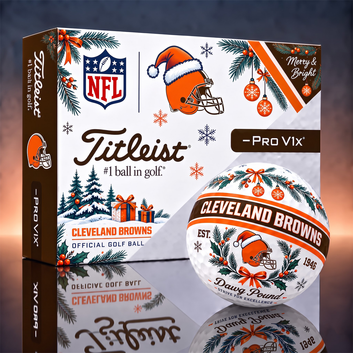 CLE x 1-OF-1 NFL TITLEIST CHRISTMAS GOLF BALLS