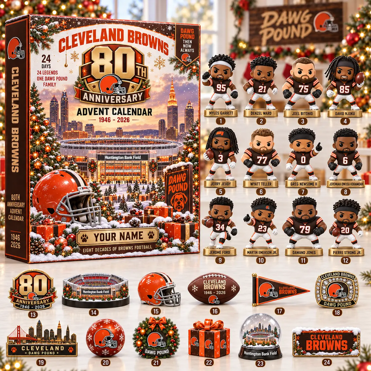 CLE x NFL Christmas 2026 Anniversary Advent Calendar Box Custom Any Name Gifts