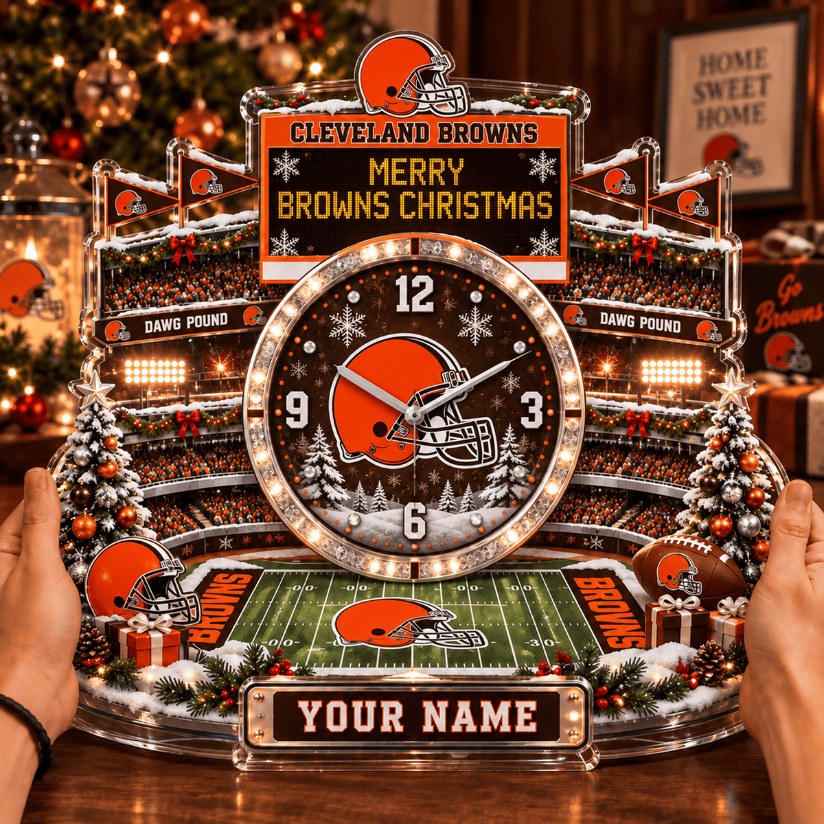CLE x NFL Christmas KICKOFF Personalized Acrylic Hanging Wall Clock – Premium Limited Edition Gift for Men, Women & Football Fans