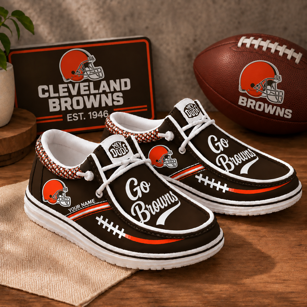 CLE x NFL Personalized New Style Hey Dude Shoes
