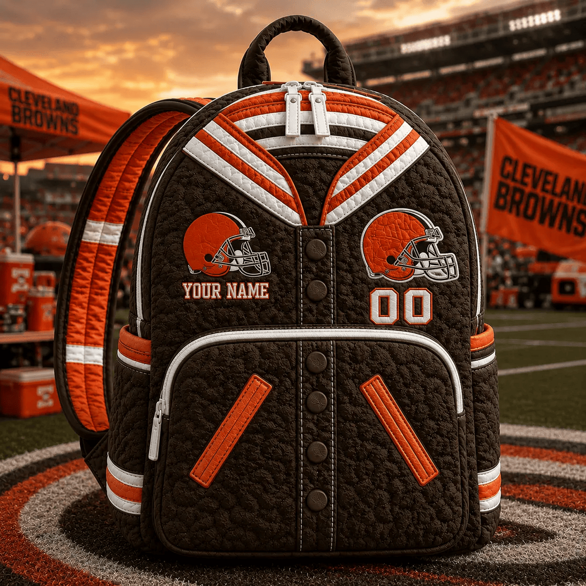 CLE x NFL Premium Varsity Quilted Backpack Personalized Gift For Fan - Limited Edition