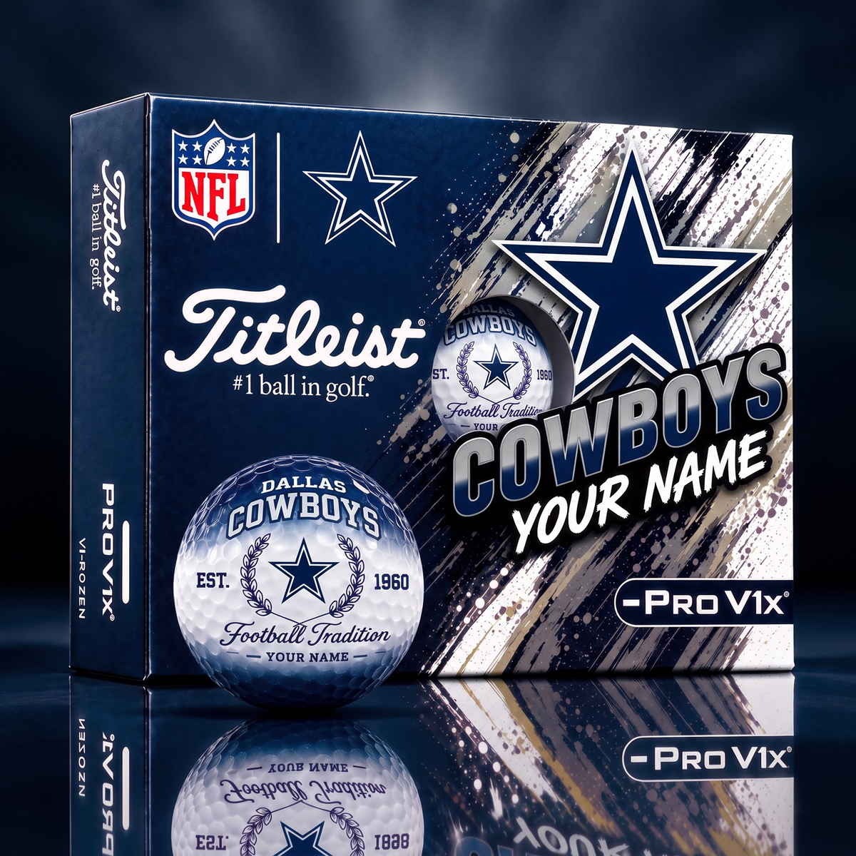 DAL X PERSONALIZED NFL MAKER-MADE TITLEIST PRO V1X GOLF BALLS