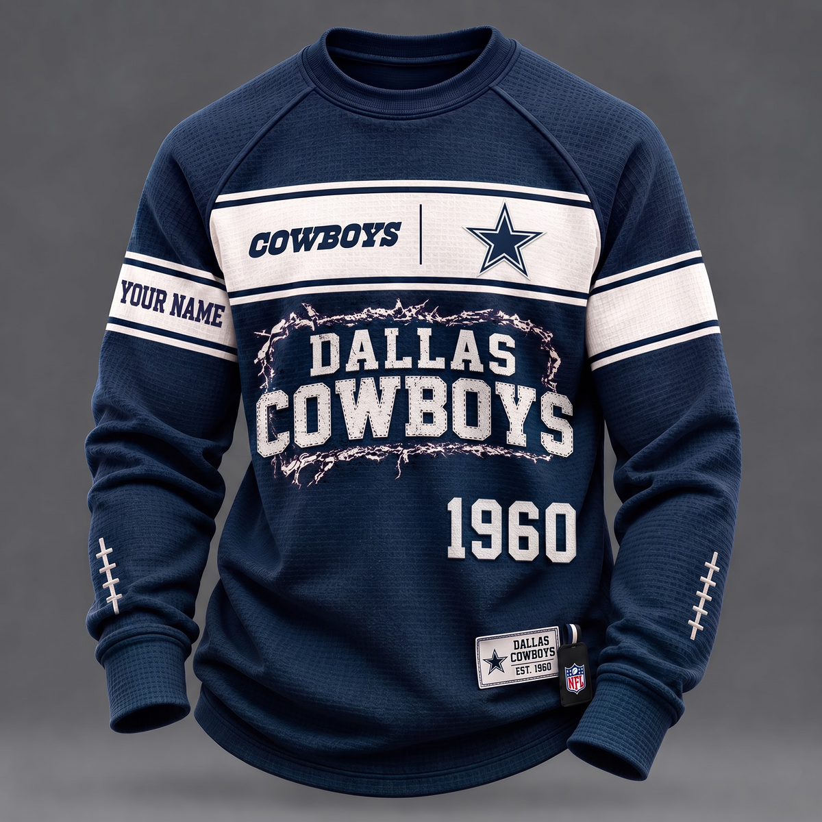 DAL x 1-of-1 Custom NFL Personalized Distressed Long Sleeve Shirt