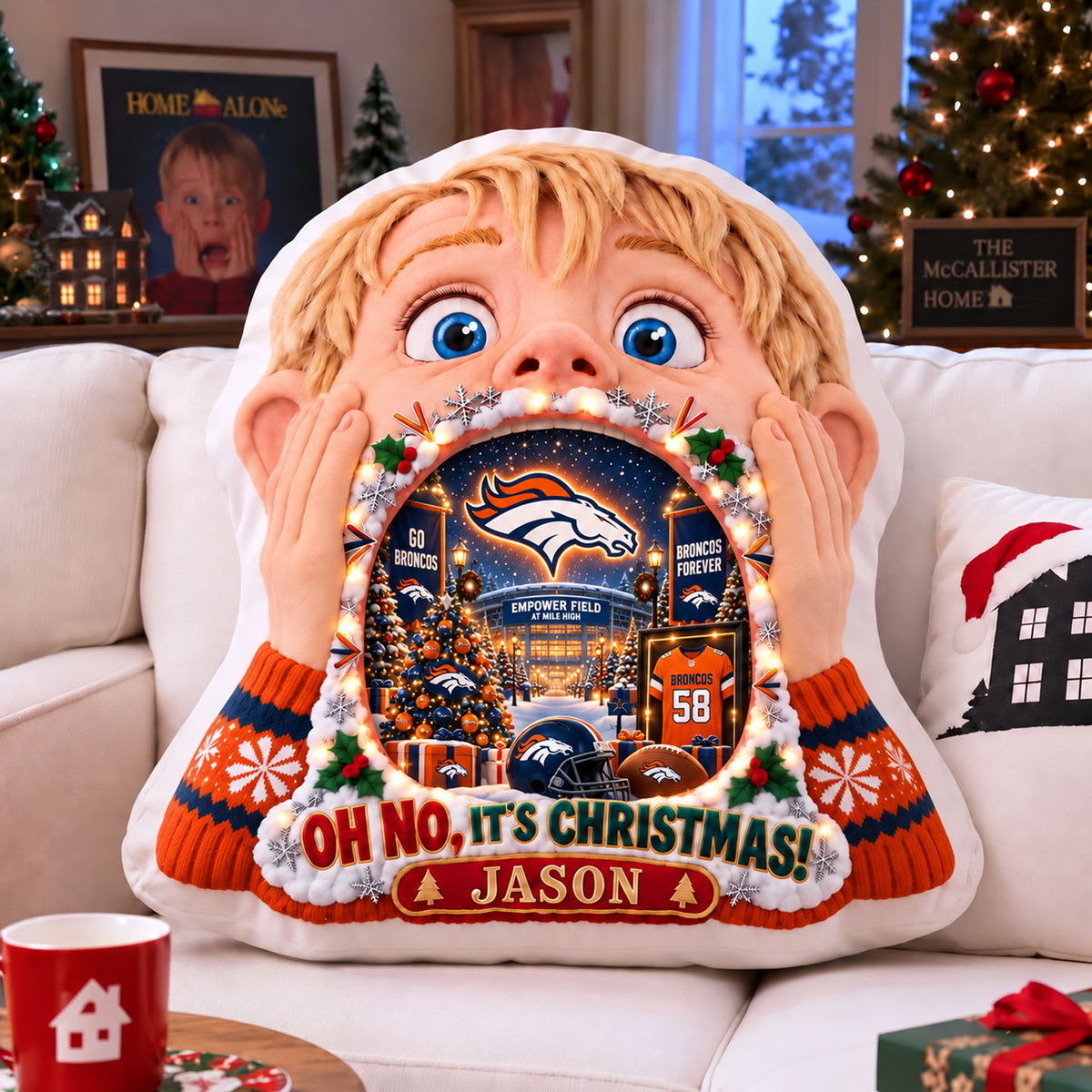 DEN NFL x Home Alone Christmas Personalized Custom Shape Pillow