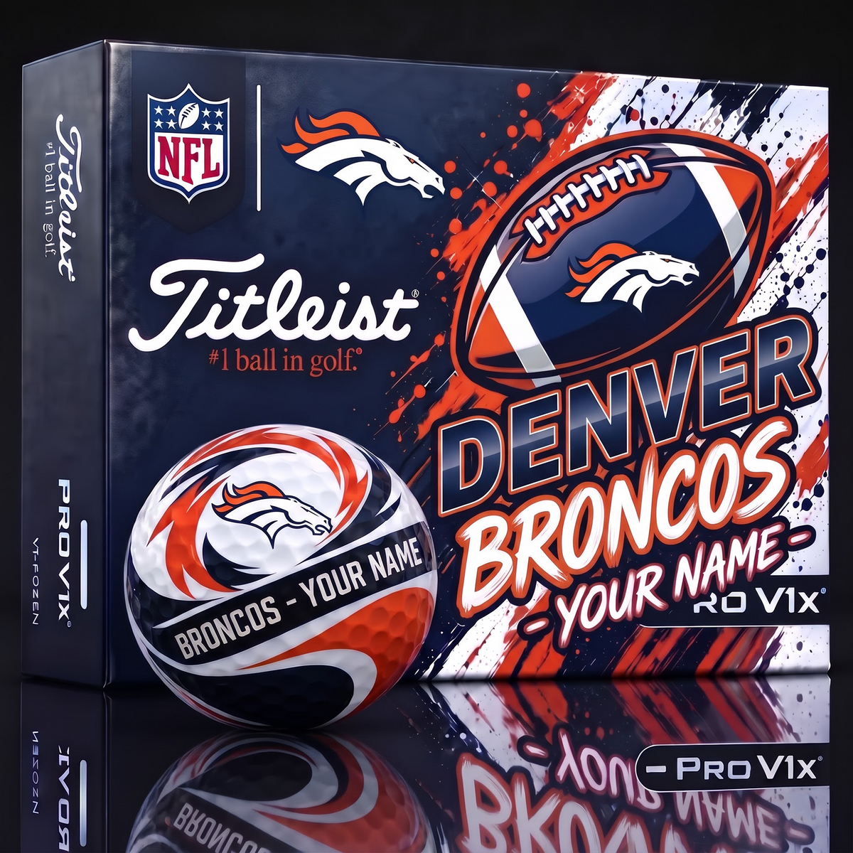 DEN X 1-of-1 Custom NFL Personalized Splatter Titleist Golf Balls Set
