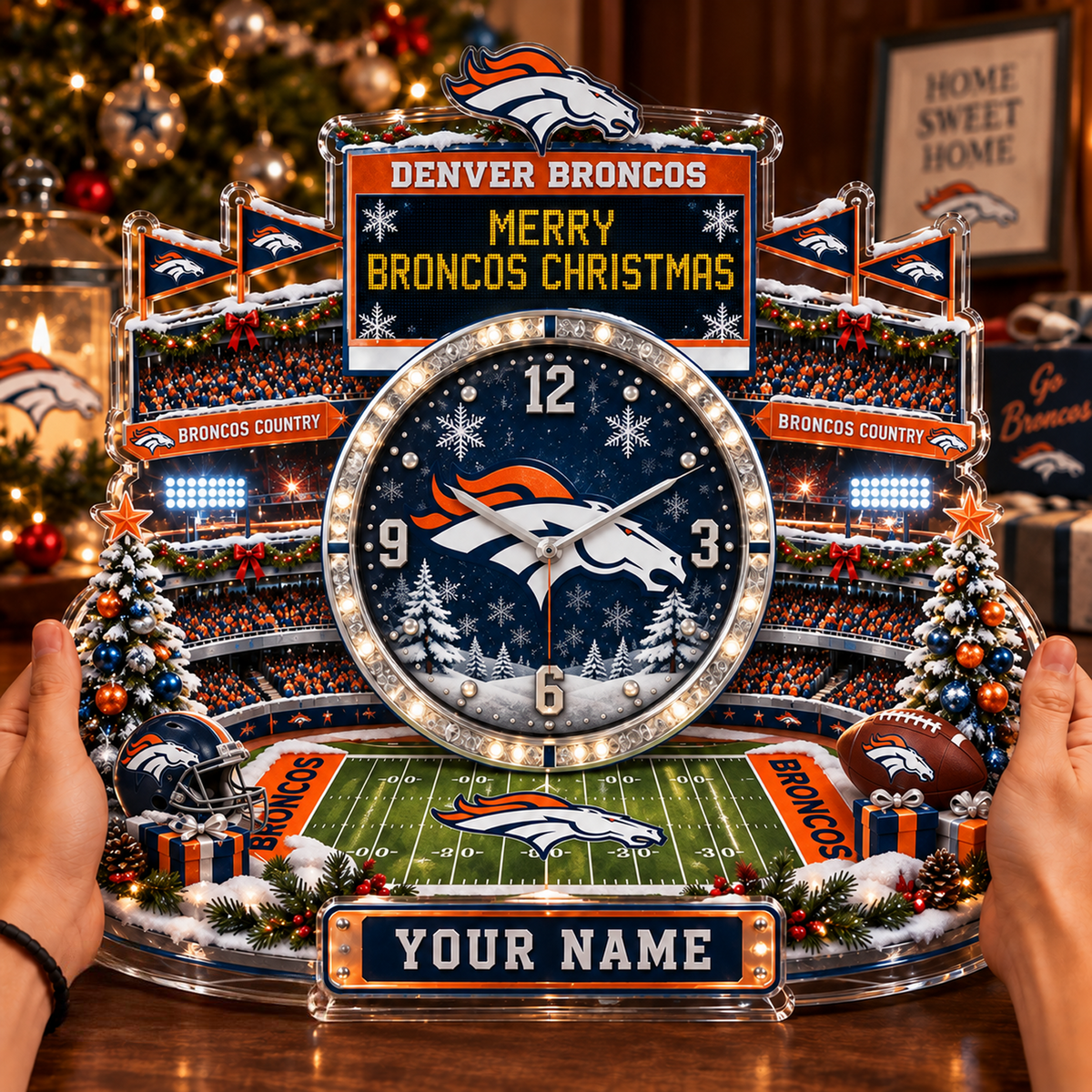 DEN x NFL Christmas KICKOFF Personalized Acrylic Hanging Wall Clock – Premium Limited Edition Gift for Men, Women & Football Fans