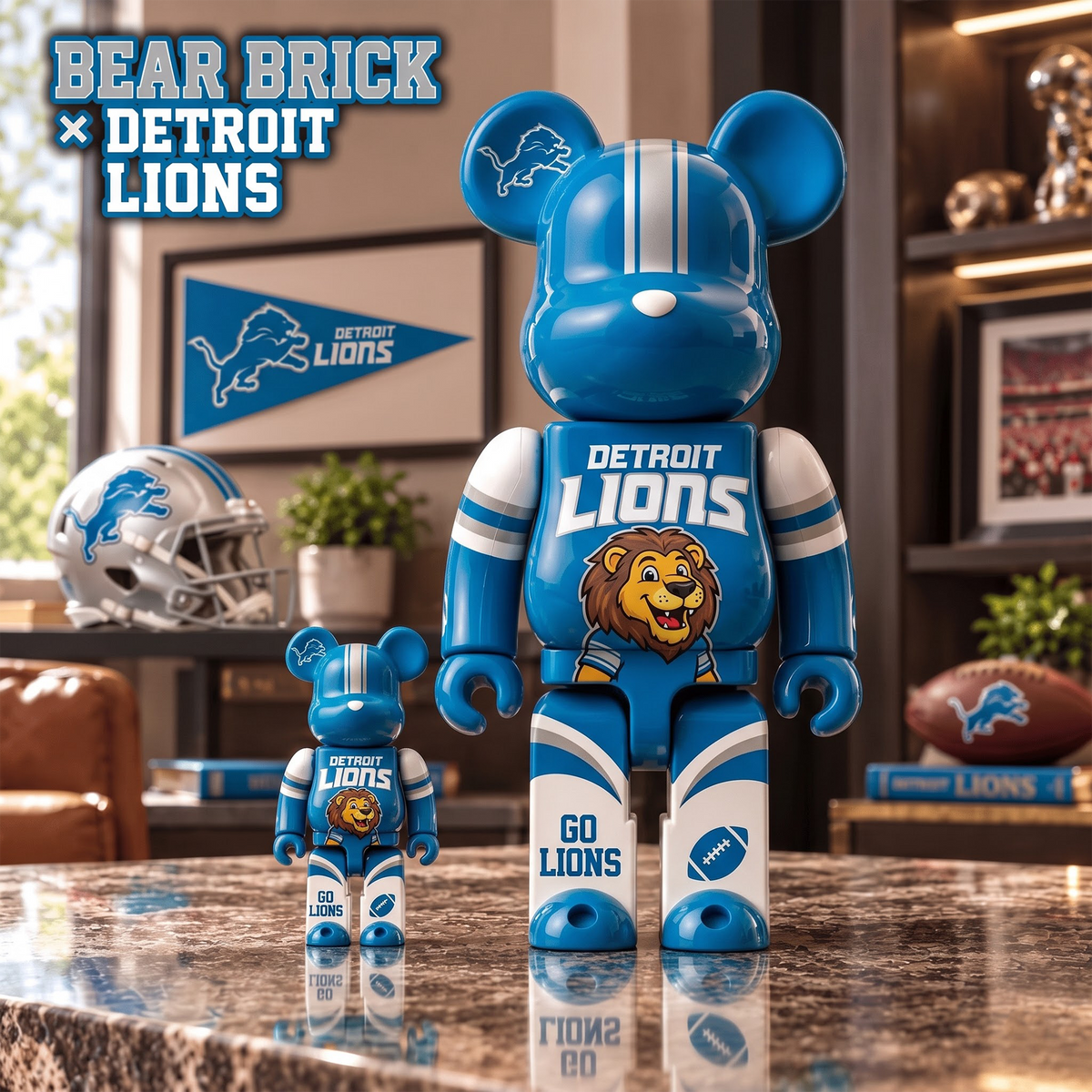 DL x Custom 1-of-1 NFL Team Bearbrick Collectible Figure Home Desk Decor