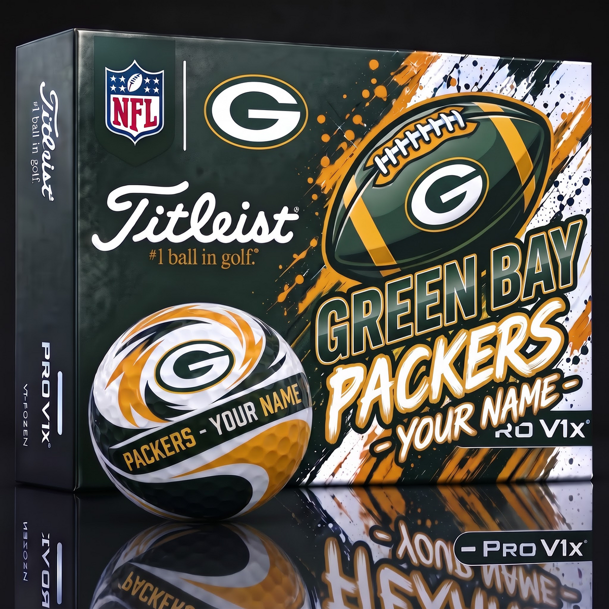 GB X 1-of-1 Custom NFL Personalized Splatter Titleist Golf Balls Set
