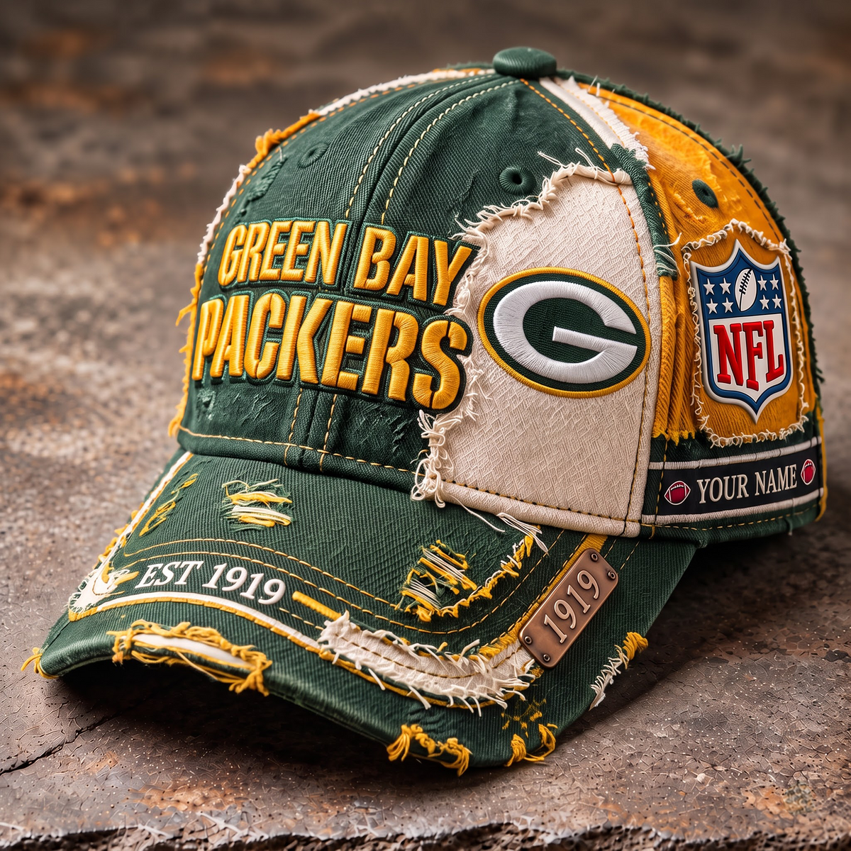 GB X 1-of-1 Custom NFL Team Vintage Distressed Patchwork Cap