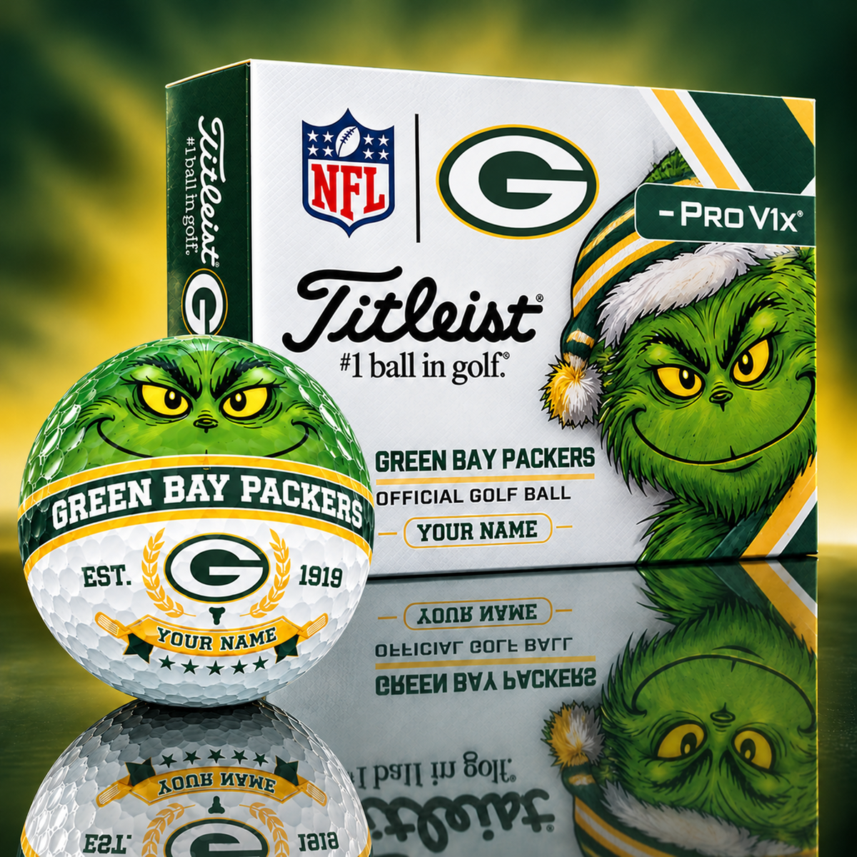 GB X Custom 1-of-1 NFL Team Grinch Titleist Golf Balls Set