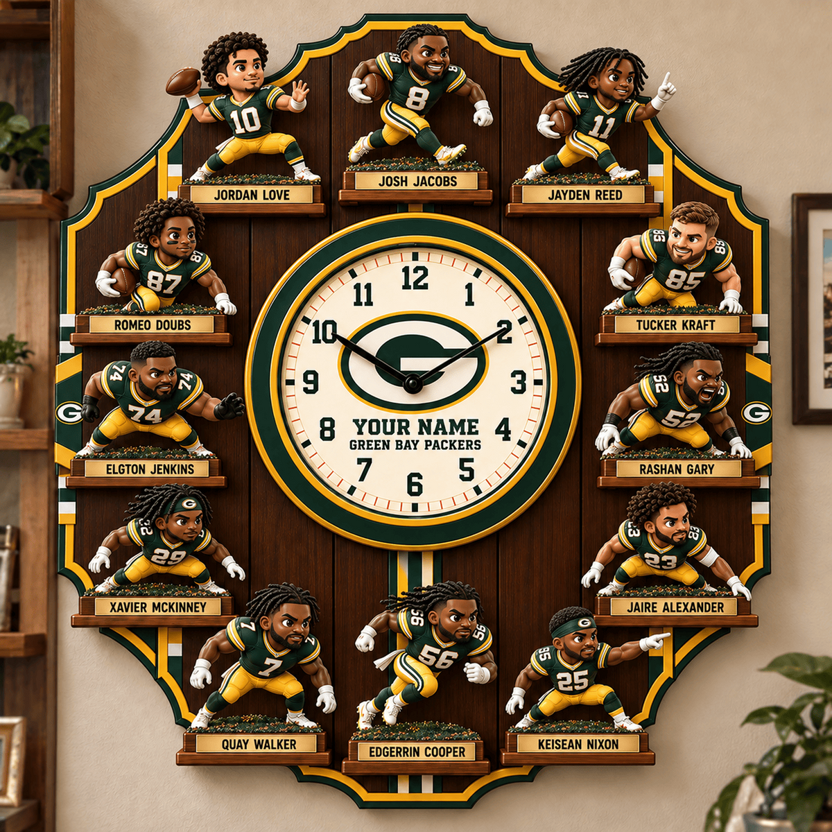 GB X NFL Famous Players Custom Any Name Acrylic Wall Clock For Home Decor