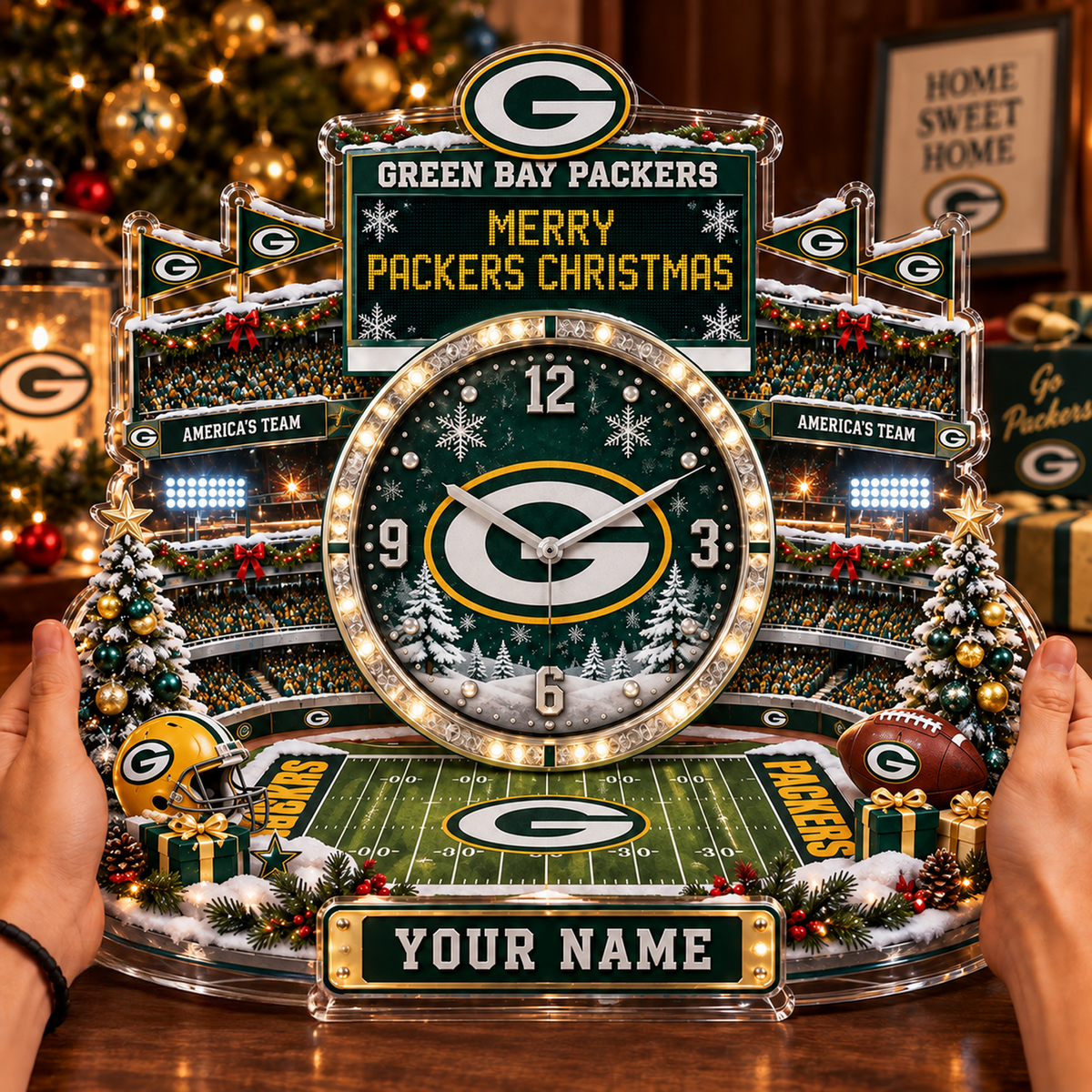 GB x NFL Christmas KICKOFF Personalized Acrylic Hanging Wall Clock – Premium Limited Edition Gift for Men, Women & Football Fans