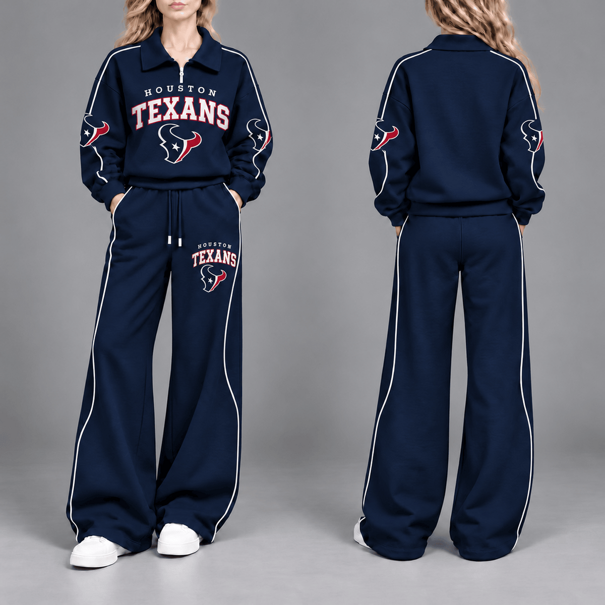 HOU Premium NFL Team Pride Contrast Piping Quarter-Zip + Pants