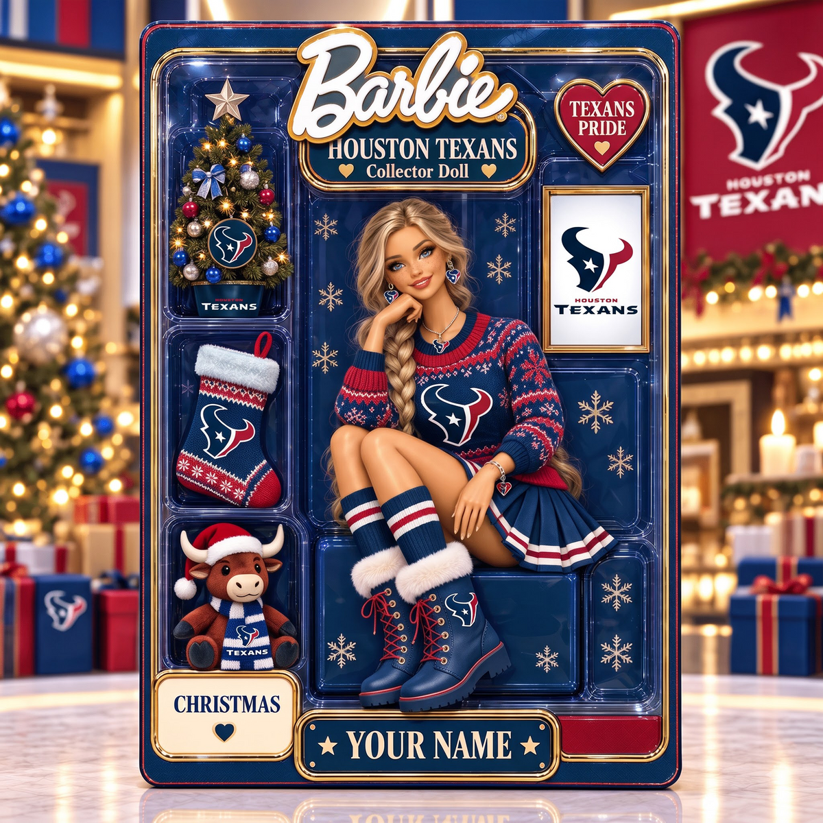 HOU X NFL Collector Edition Barbie Christmas Acrylic