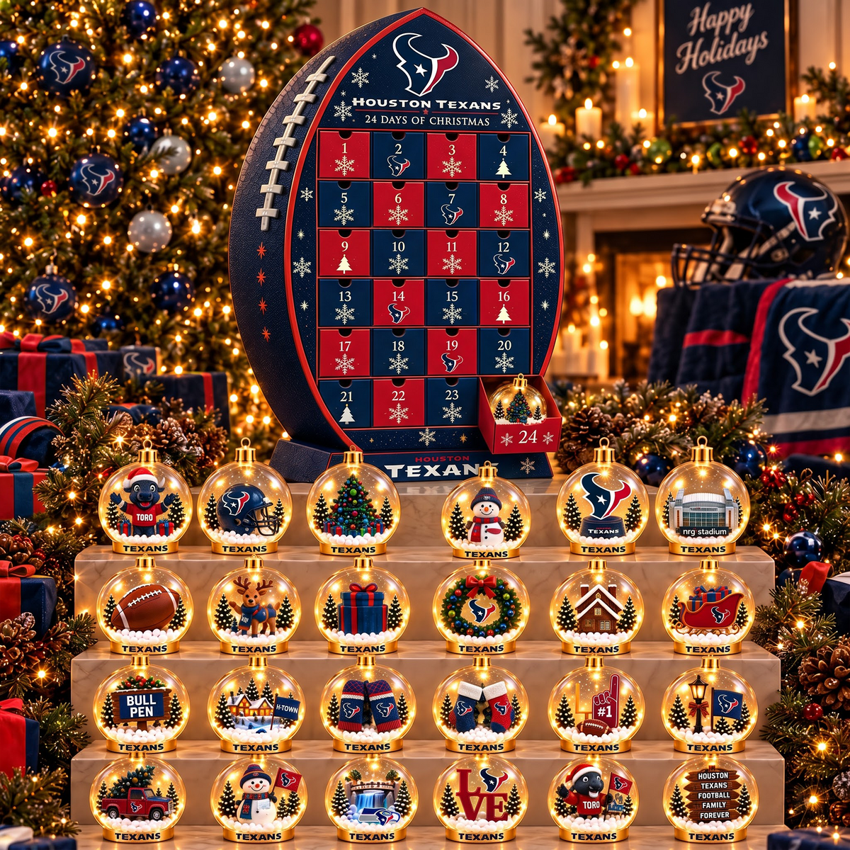 HOU X NFL Football Advent Calendar Snow Globe Acrylic Set