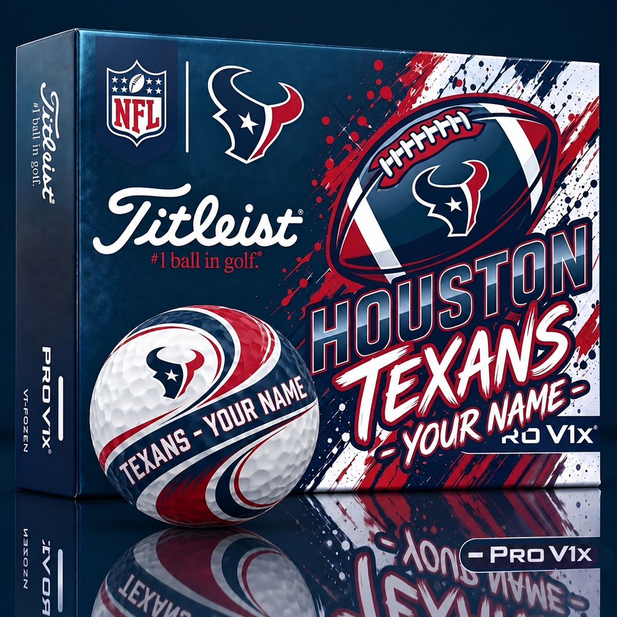 HT x 1-of-1 Custom NFL Personalized Swirl Titleist Pro V1x Golf Balls
