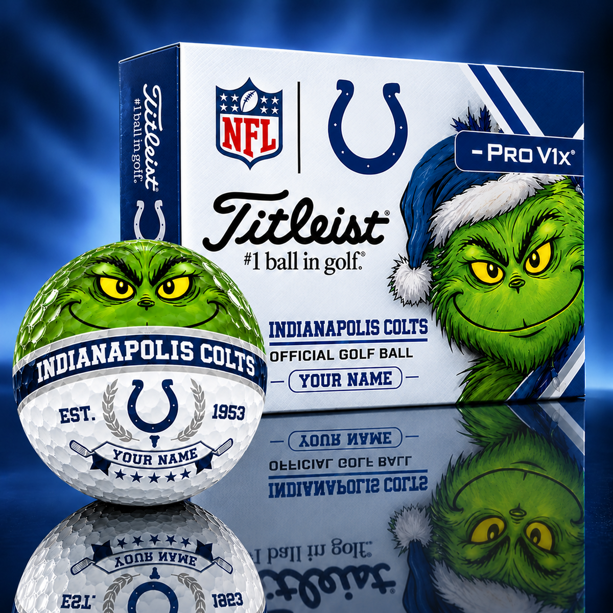 IND X Custom 1-of-1 NFL Team Grinch Titleist Golf Balls Set