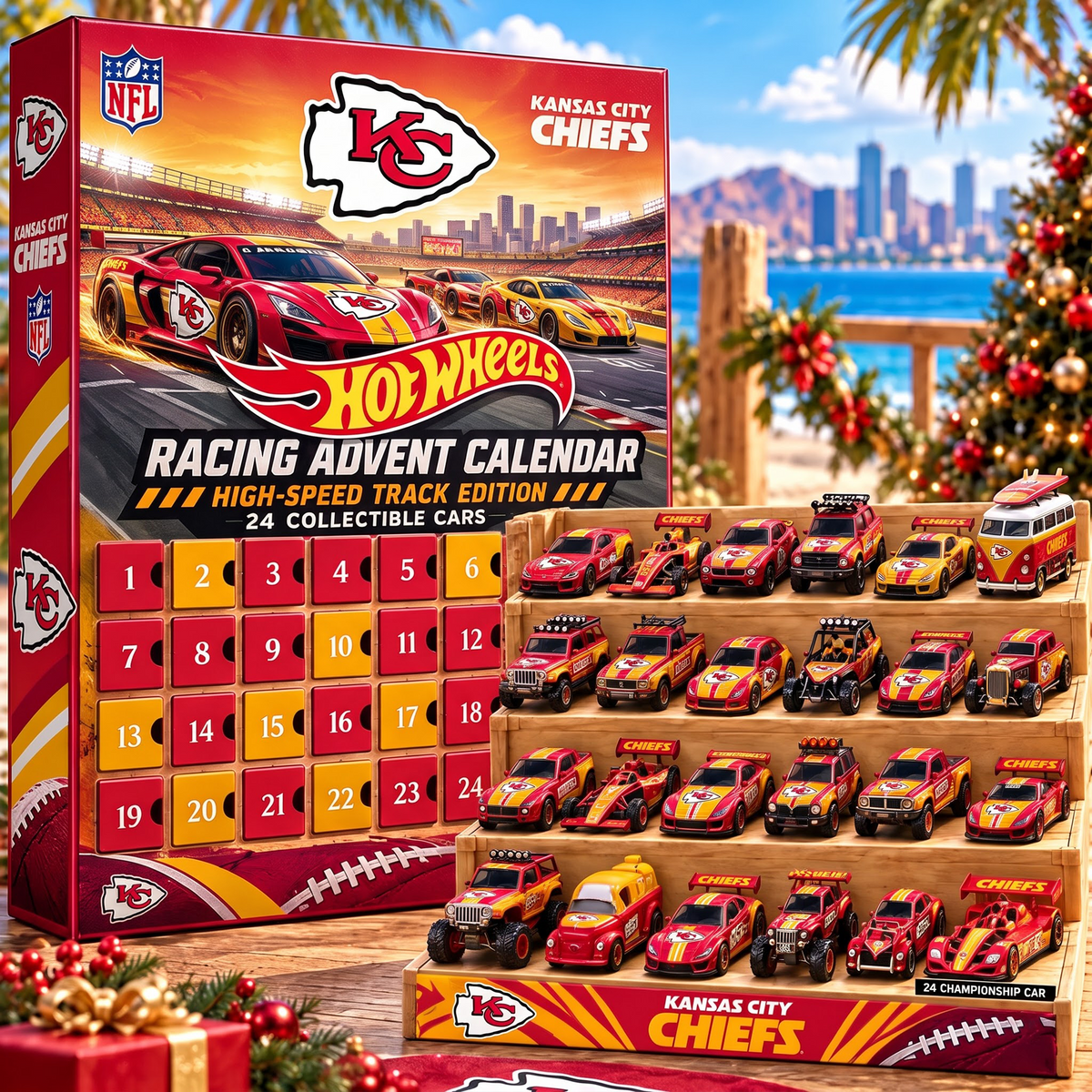 KC X 1-of-1 Custom NFL Racing Advent Calendar 24 Cars Gift Set